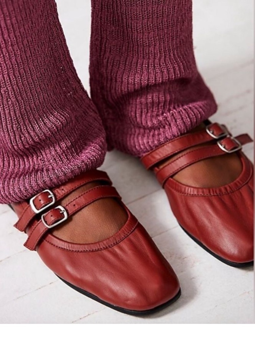 Free People Double-Strap Burgundy Mary Jane Flats